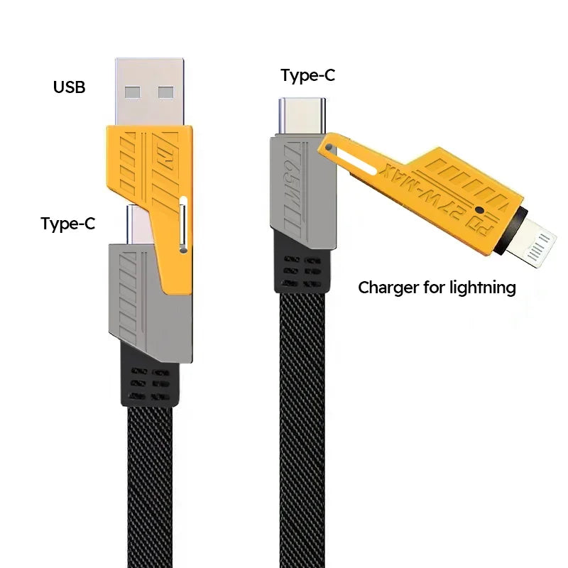 4 in 1 65W Fast Charging USB cable Type C Usb Micro For Iphone Samsung Huawei Xiaomi Multi Port Multiple Charging Wire