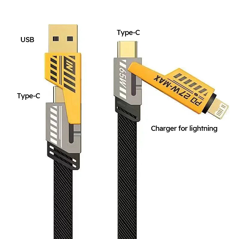 4 in 1 65W Fast Charging USB cable Type C Usb Micro For Iphone Samsung Huawei Xiaomi Multi Port Multiple Charging Wire